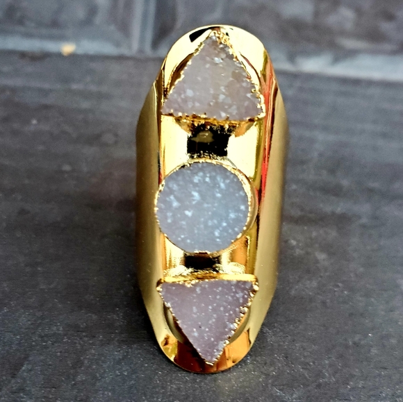 New Unique Titanium Druzy Adjustable Gold Ring. - Picture 2 of 16